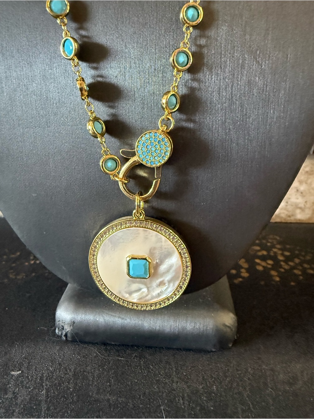Freida Rothman Gold  Turquoise Station 36 in Necklace - Picture 2 of 3